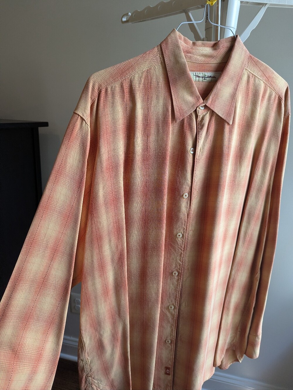 Tommy Bahama Mens Orange Plaid Silk Blend Long Sleeve Button Down Shirt